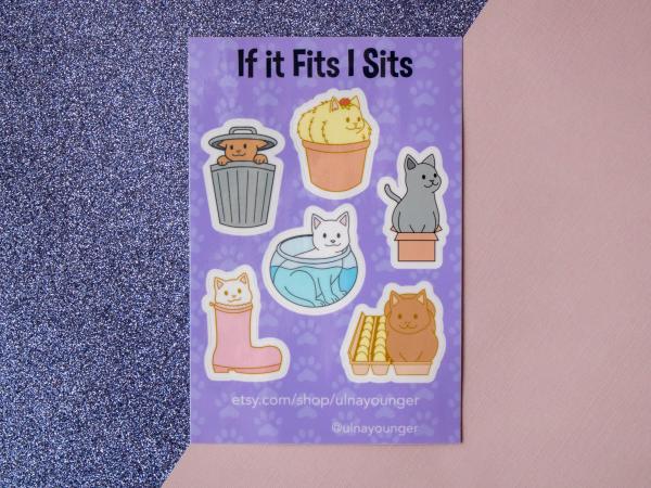 If It Fits I Sits Cats Kiss Cut Sticker Sheet 4" x 6" picture