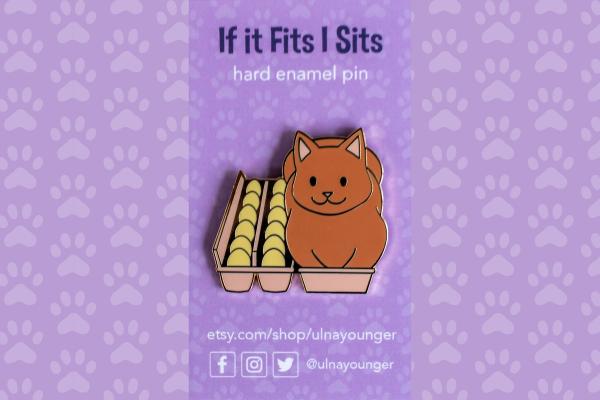If It Fits I Sits Egg Carton Cat 1.5" Hard Enamel Pin picture