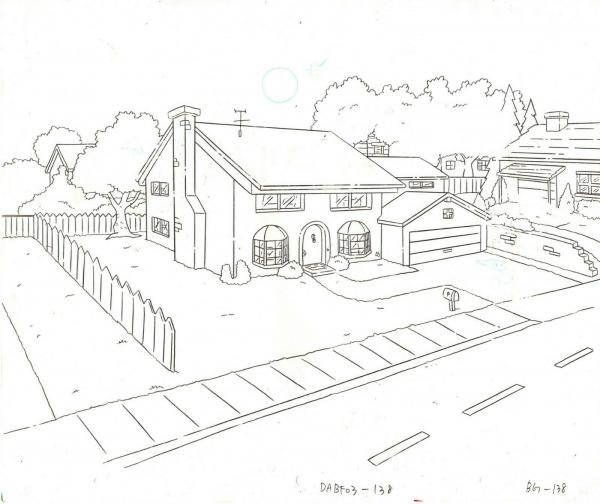 Simpsons House Original Production Animation Cel Background AND Drawing Fox 2002 picture