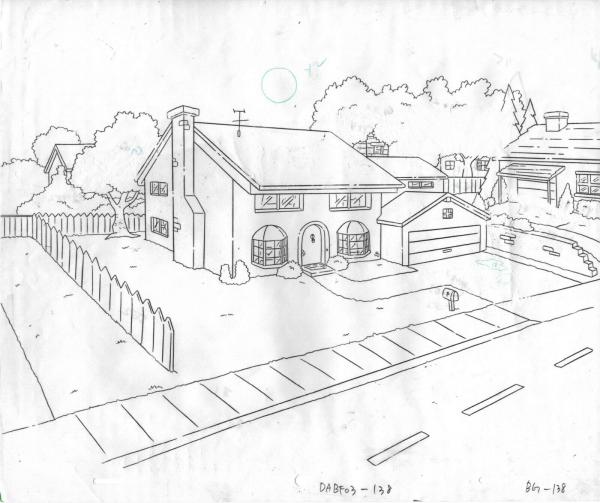 Simpsons House Original Production Animation Cel Background AND Drawing Fox 2002 picture