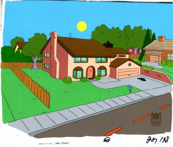Simpsons House Original Production Animation Cel Background AND Drawing Fox 2002
