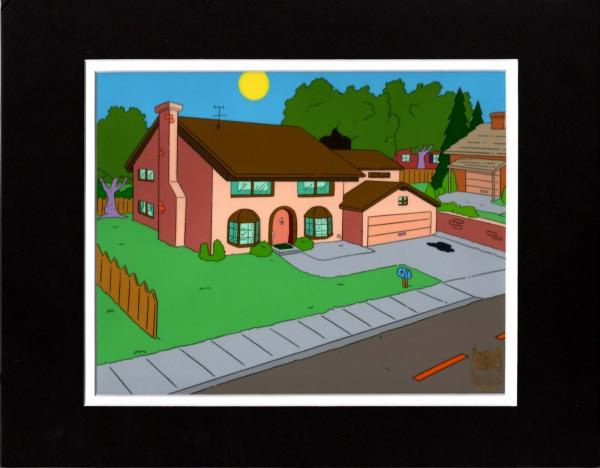 Simpsons House Original Production Animation Cel Background AND Drawing Fox 2002 picture