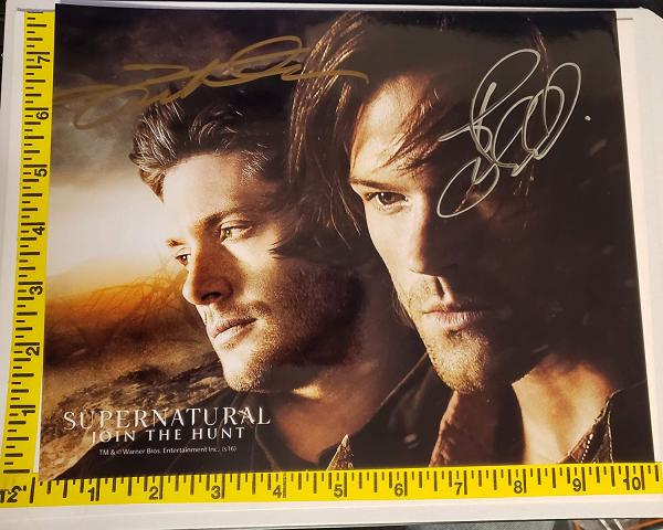 Jared Padalecki (Sam Winchester) Jensen Ackles (Dean Winchester) 8in x 10in AUTOGRAPH Photo Supernatural wind-blown