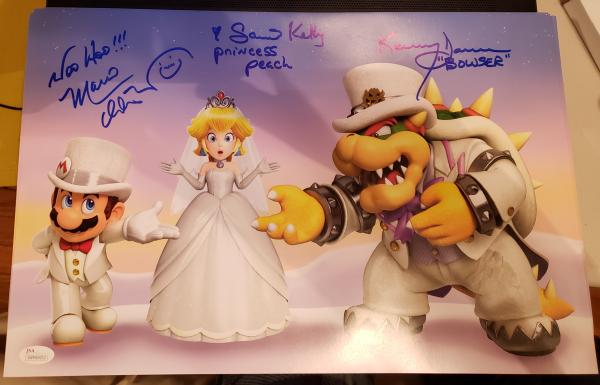 Charles Martinet (Mario) Samantha Kelly (Princess Peach) Kenny James (Bowser) 11in x 17in AUTOGRAPH POSTER "Wedding"