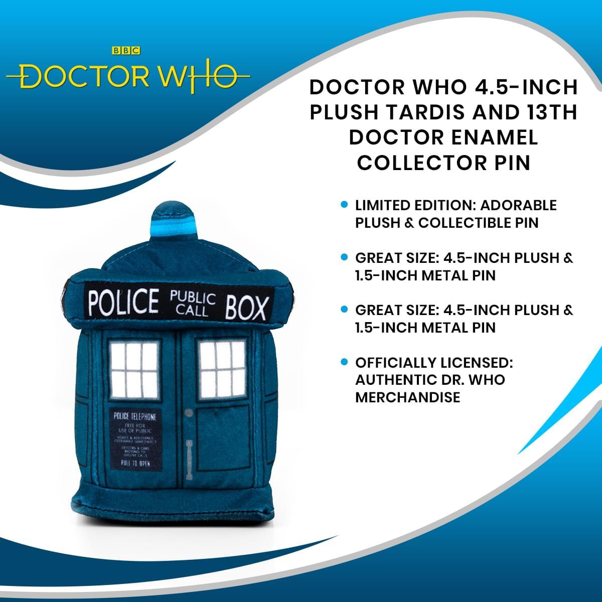 Doctor Who Plush TARDIS & 13th Doctor Enamel Collector Pin picture