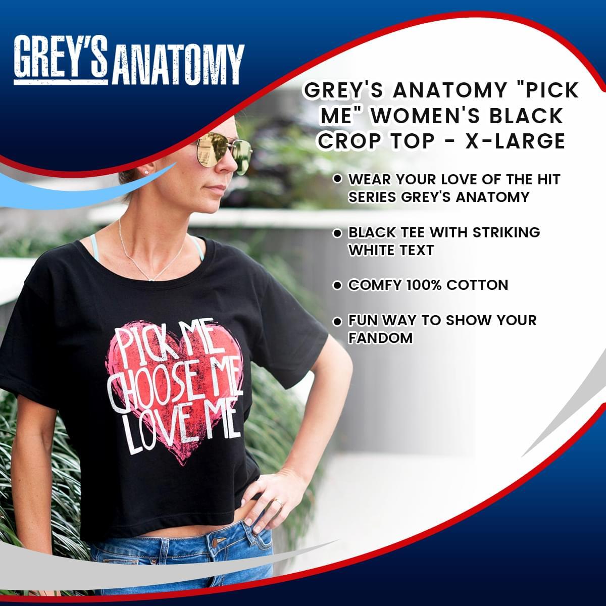 Grey's Anatomy "Pick Me" Women's Black Crop Top - XL picture