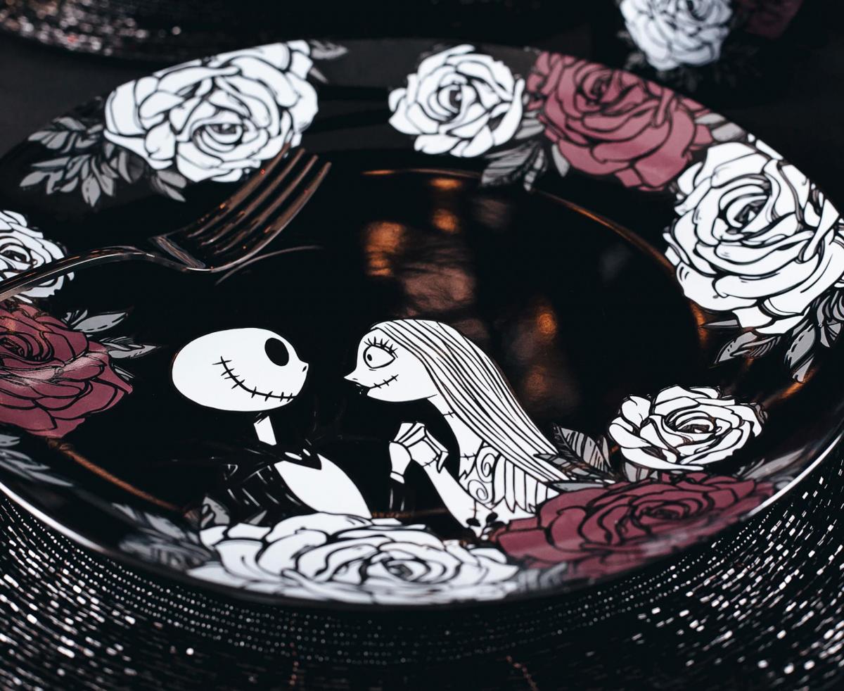The Nightmare Before Christmas Jack and Sally Black Rose 16-Piece Dinnerware Set picture