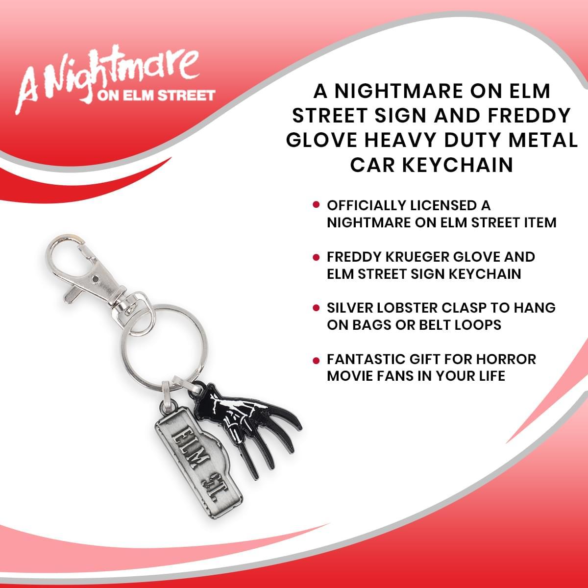 Nightmare On Elm Street Sign and Freddy Glove Metal Keychain picture