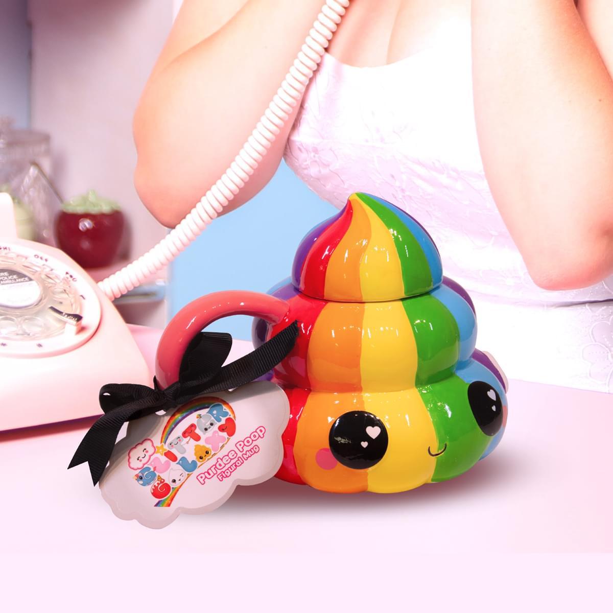 Glitter Galaxy Rainbow Poop Emoji 20oz Ceramic Mug w/ Lid picture