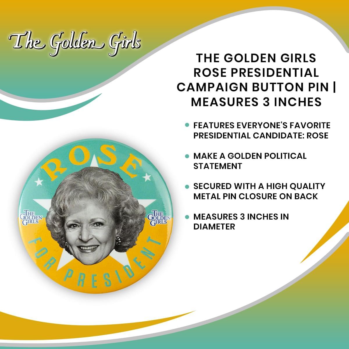 Golden Girls 2020 Rose For President 3 Inch Button Pin picture