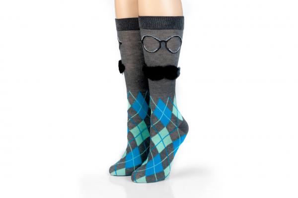 Charcoal Argyle With 3D Mustache Crew Socks | 1 Pair