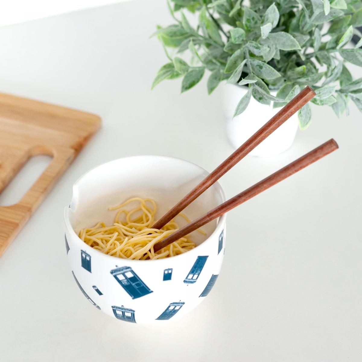 Doctor Who TARDIS Ceramic Noodle Bowl with Wood Chopsticks picture