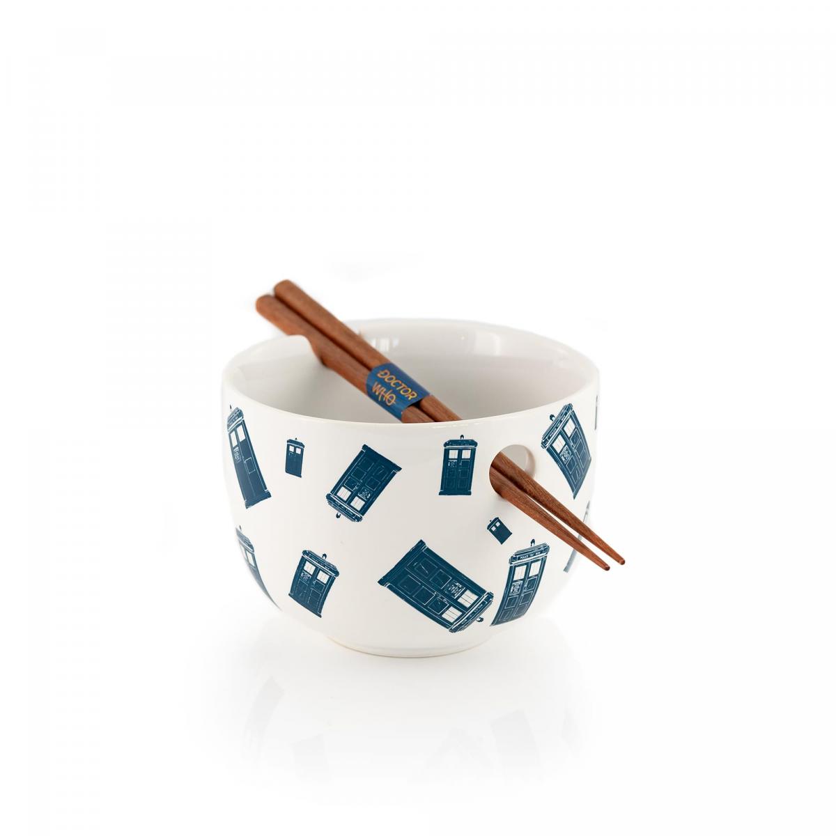 Doctor Who TARDIS Ceramic Noodle Bowl with Wood Chopsticks picture