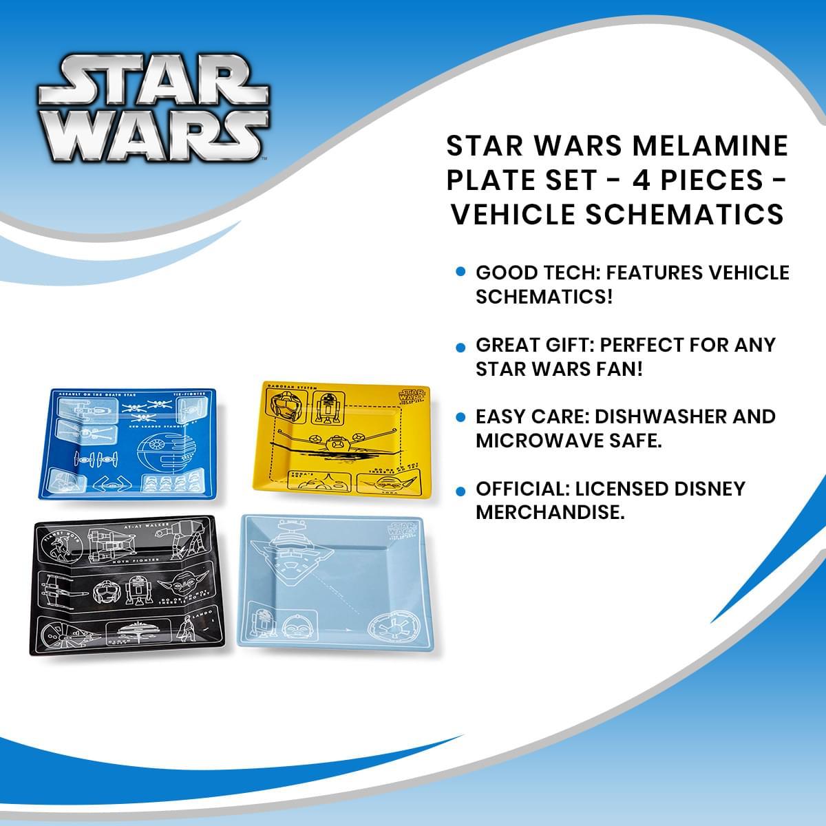 Star Wars Vehicle Blueprints 8" Melamine Plate Set, 4-Pack picture