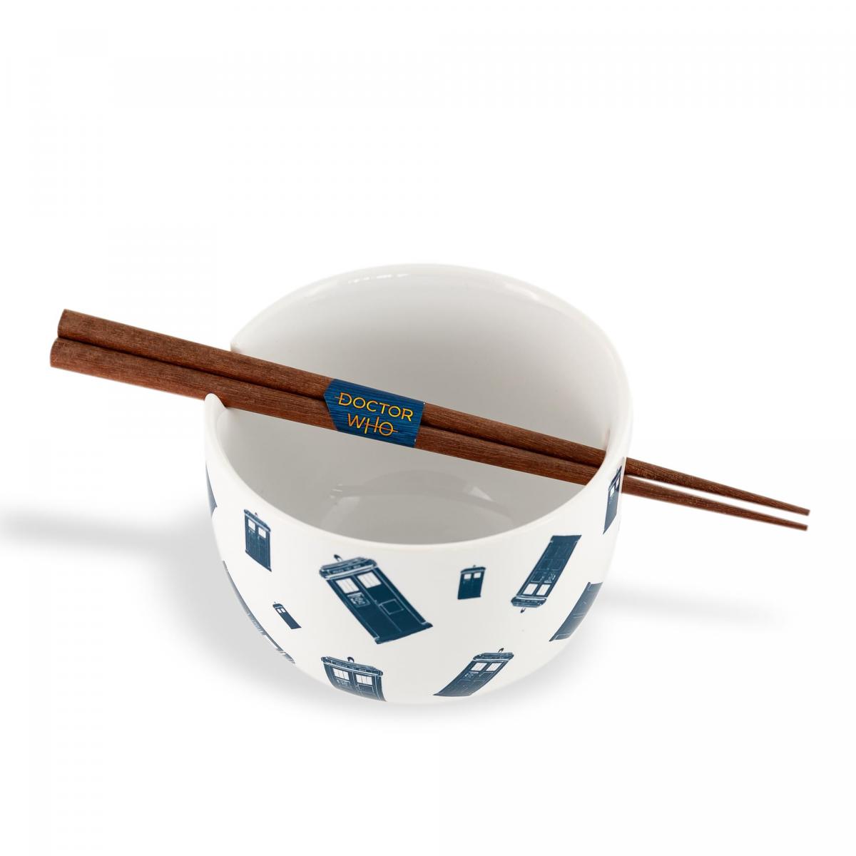 Doctor Who TARDIS Ceramic Noodle Bowl with Wood Chopsticks picture