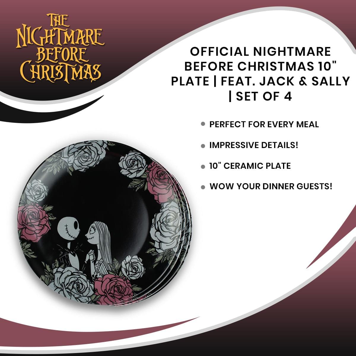 NBX Black Rose Jack & Sally Large Ceramic Plates - 4 Pack picture