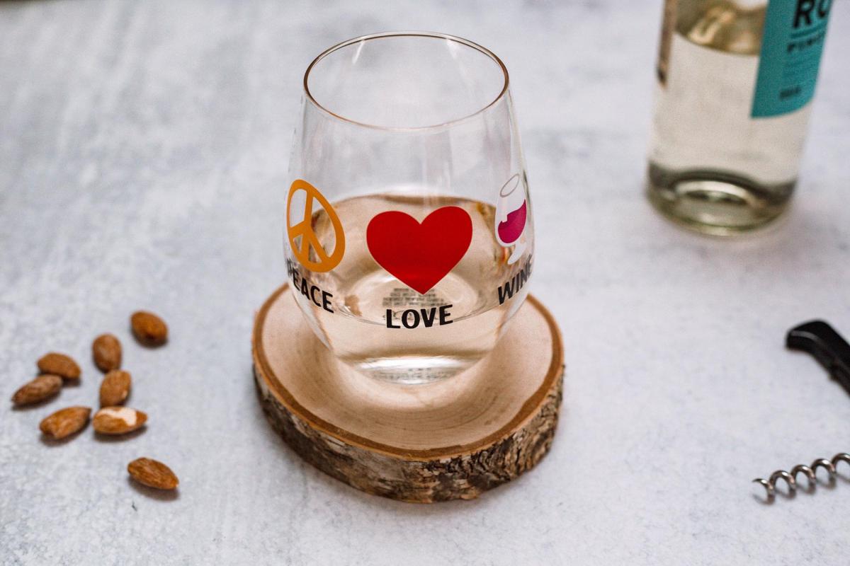 Peace Love Wine 20 Ounce Stemless Wine Glass picture