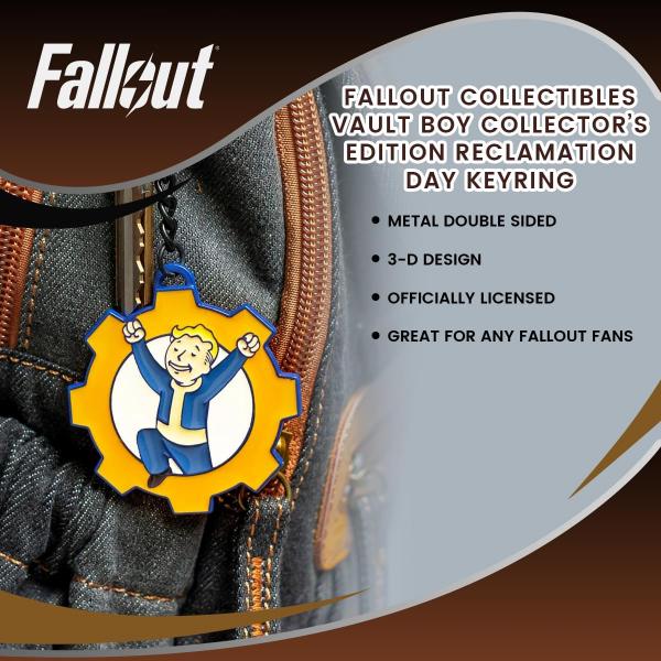 Fallout 76 Vault Boy Celebrate Reclamation Day Metal Keyring picture