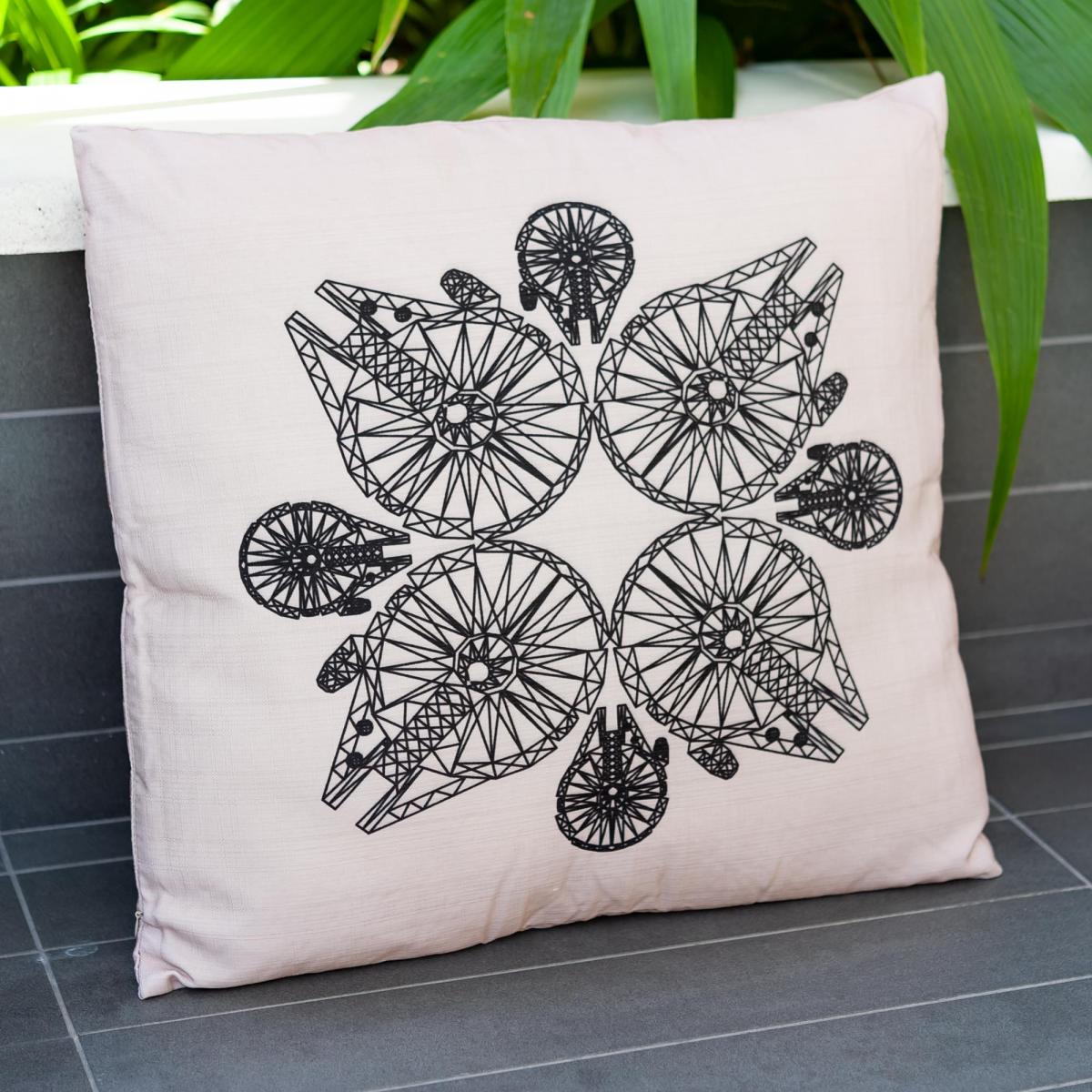 Star Wars Black Millennium Falcon 20x20 White Outdoor Pillow picture