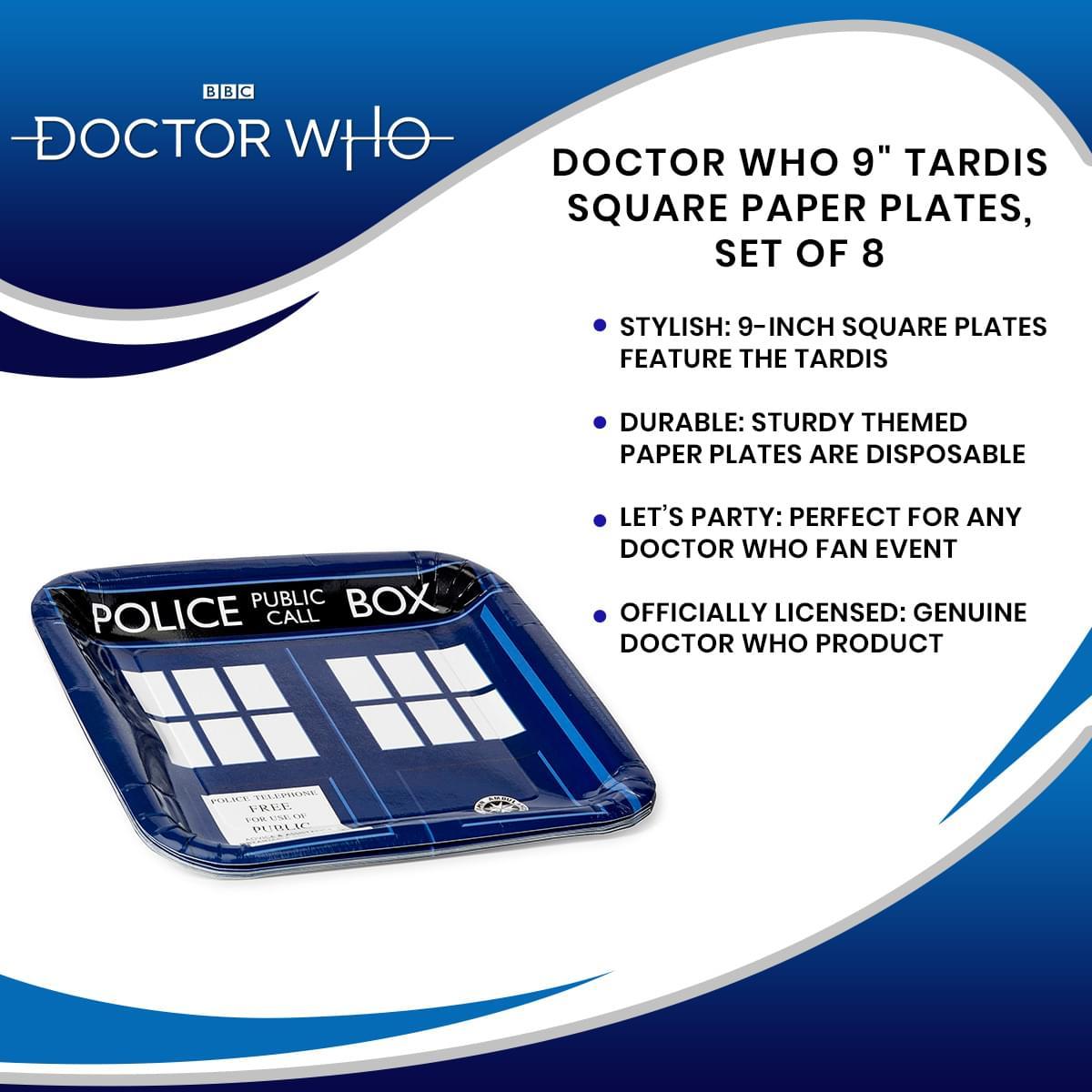 Doctor Who 9" TARDIS Square Paper Plates, Set of 8 picture