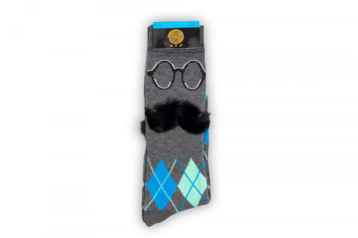 Charcoal Argyle With 3D Mustache Crew Socks | 1 Pair picture