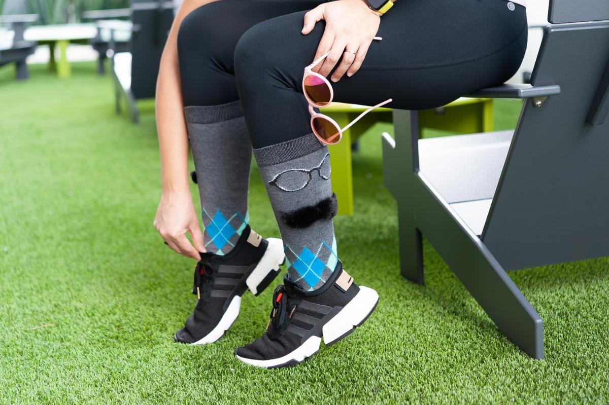 Charcoal Argyle With 3D Mustache Crew Socks | 1 Pair picture