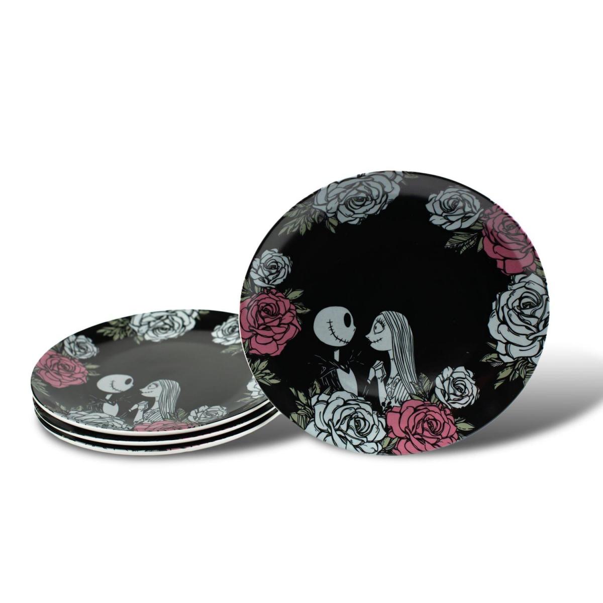 NBX Black Rose Jack & Sally Large Ceramic Plates - 4 Pack picture