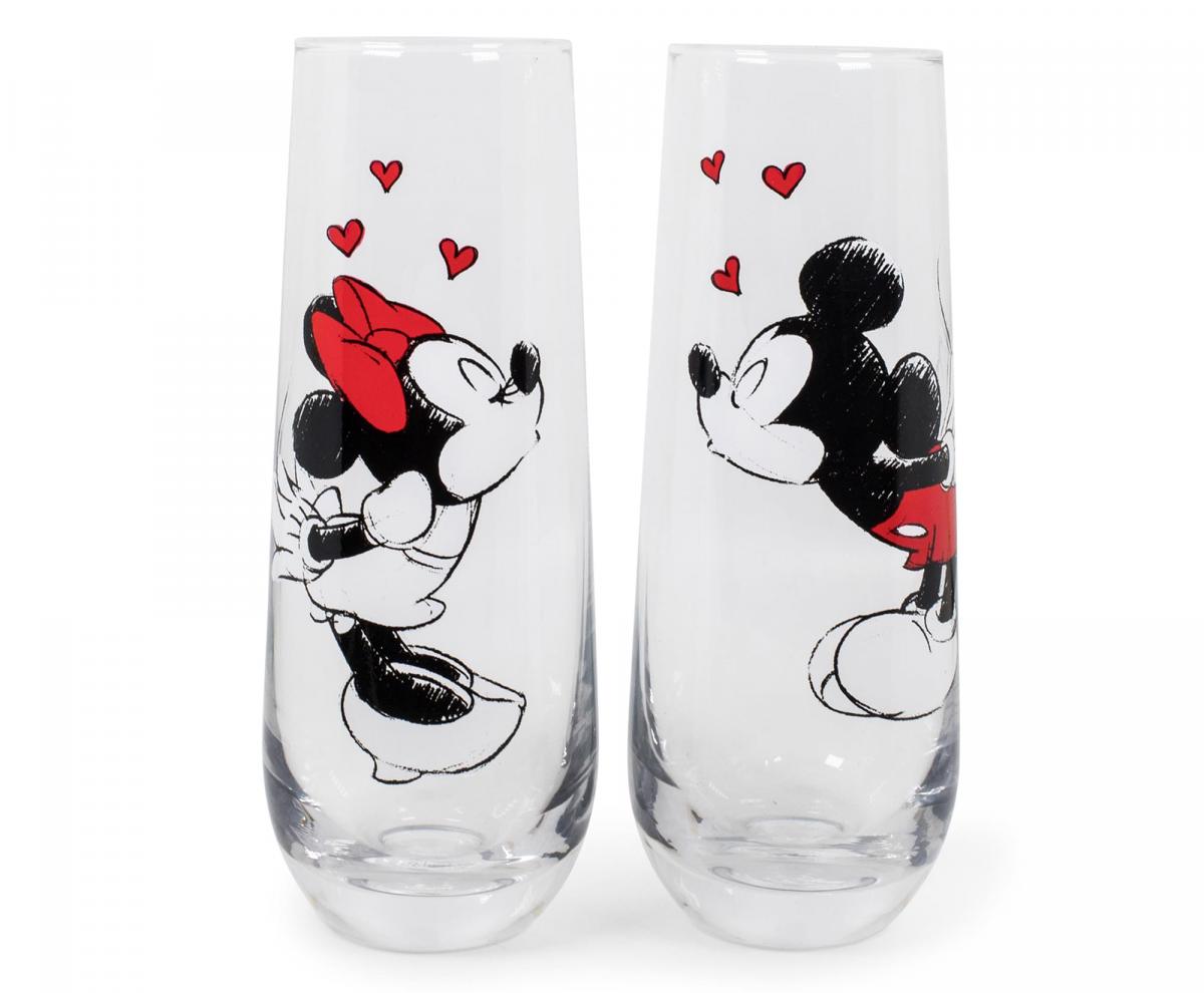 Mickey and Minnie Kiss Hearts 2pc Stemless Fluted Glass Set picture