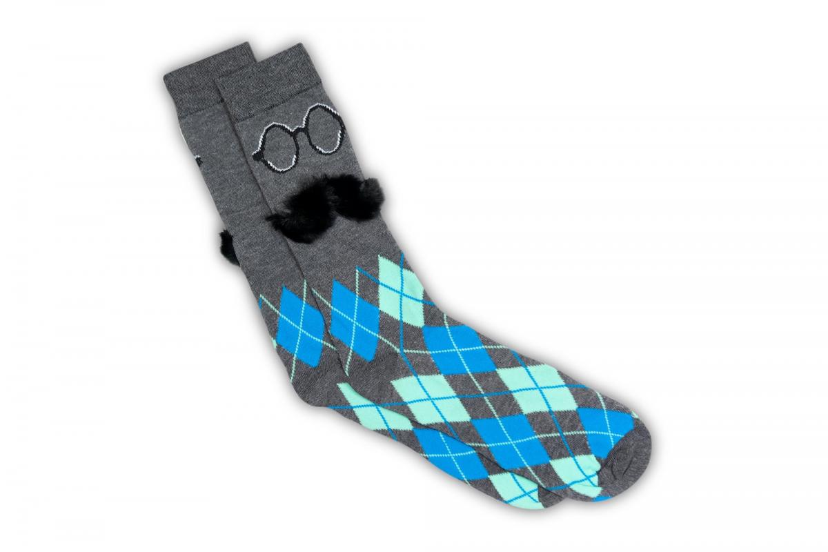 Charcoal Argyle With 3D Mustache Crew Socks | 1 Pair picture