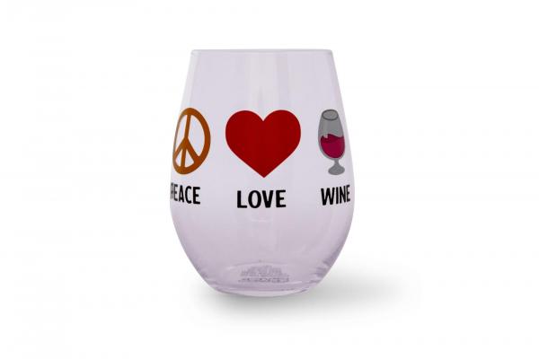 Peace Love Wine 20 Ounce Stemless Wine Glass