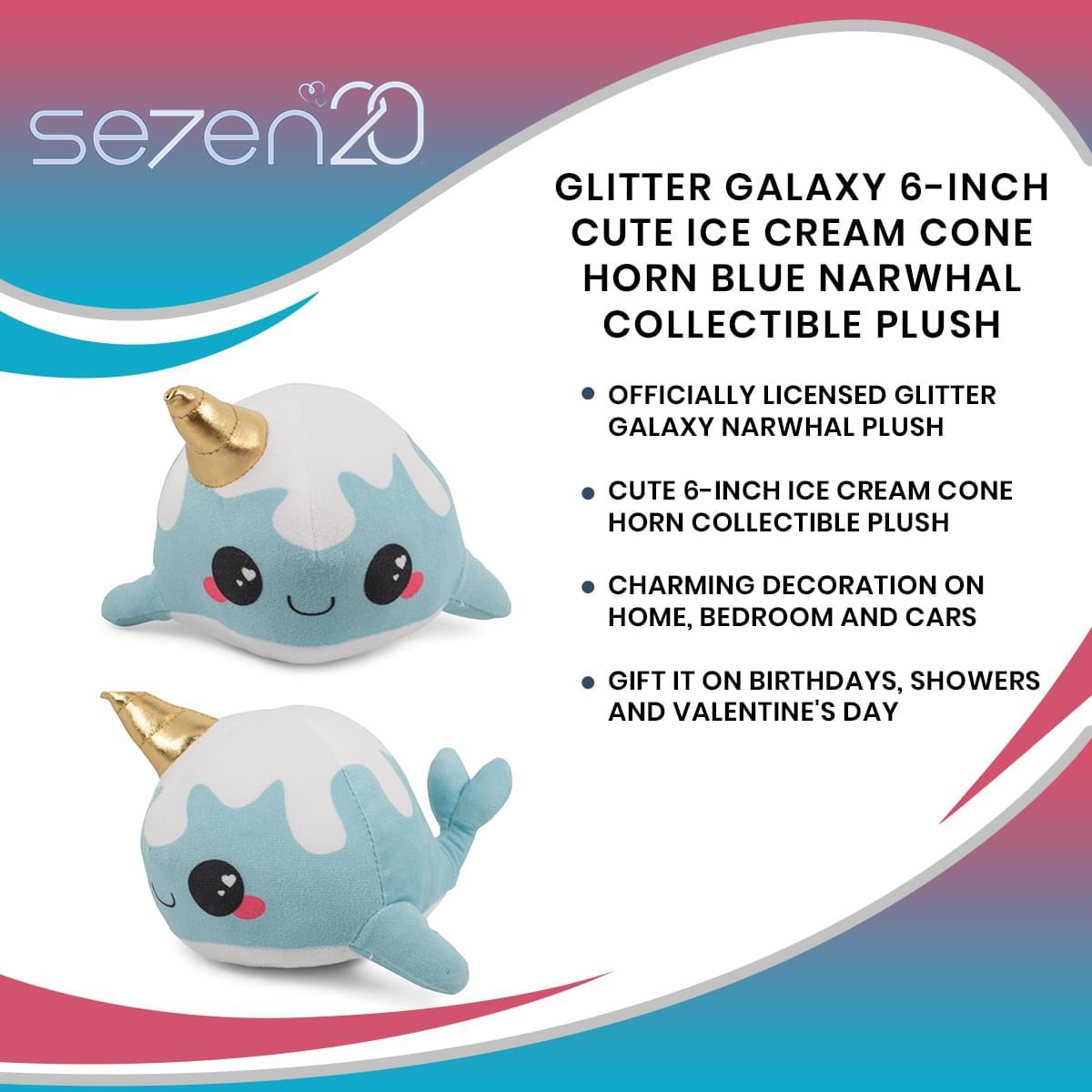 Glitter Galaxy 6" Ice Cream Cone Horn Blue Narwhal Plush picture