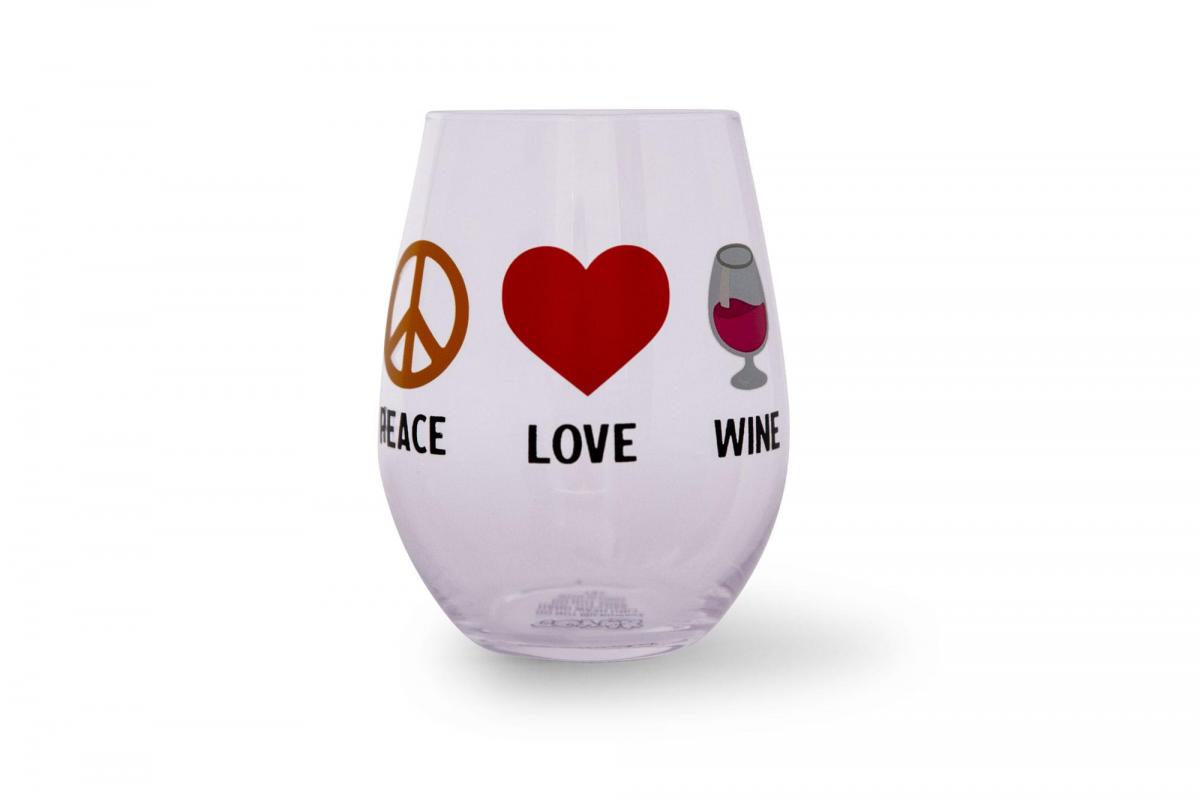 Peace Love Wine 20 Ounce Stemless Wine Glass picture