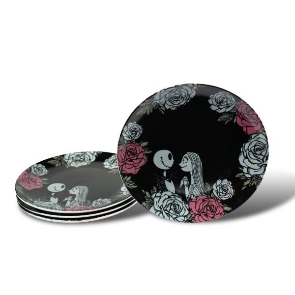 NBX Black Rose Jack & Sally Large Ceramic Plates - 4 Pack