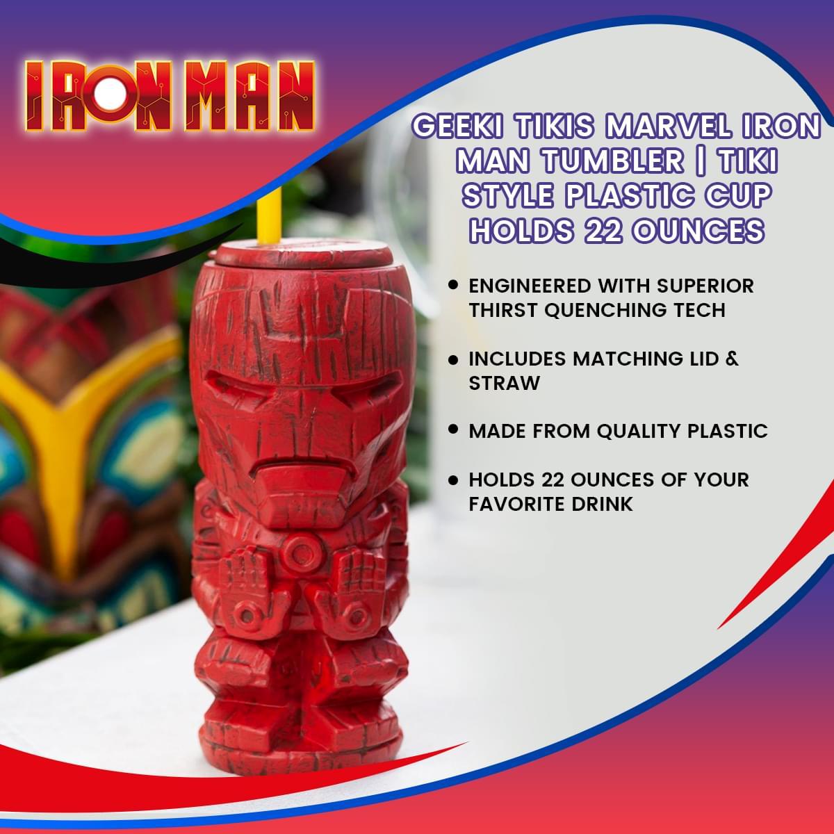 Marvel Iron Man 22oz Plastic Geeki Tikis Tumbler picture