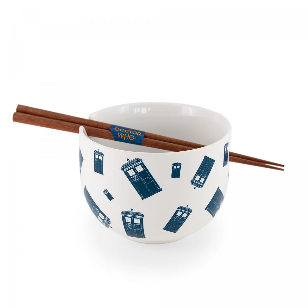 Doctor Who TARDIS Ceramic Noodle Bowl with Wood Chopsticks picture