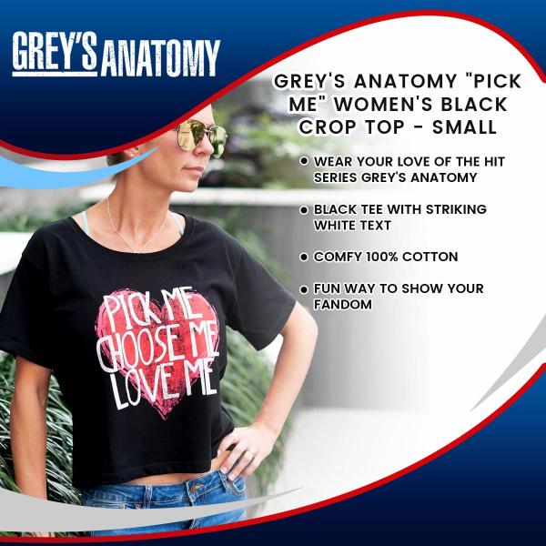 Grey's Anatomy "Pick Me" Women's Black Crop Top - SM picture