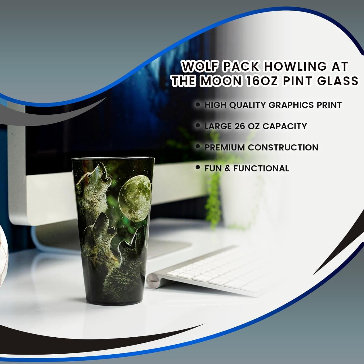 Wolf Pack Howling At The Moon 16oz Pint Glass picture