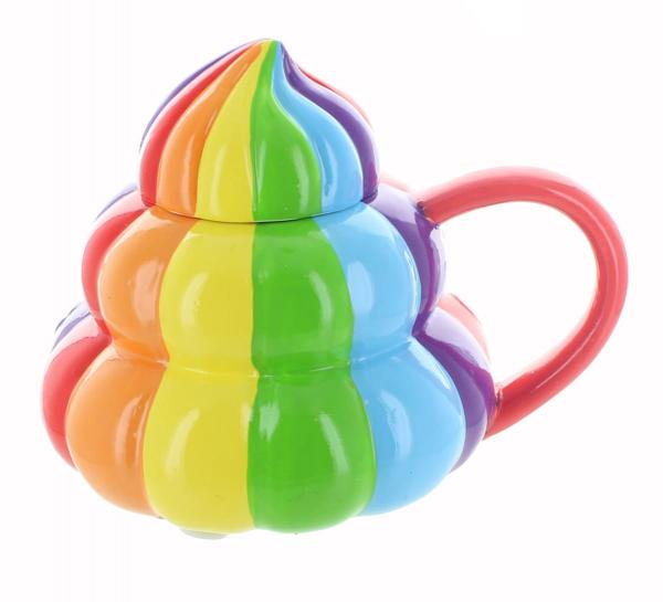 Glitter Galaxy Rainbow Poop Emoji 20oz Ceramic Mug w/ Lid picture