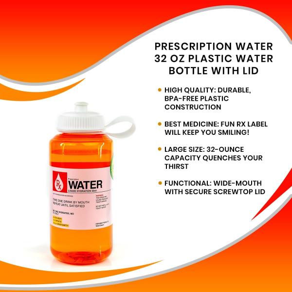 Prescription Water 32oz Plastic Water Bottle w/ Lid picture