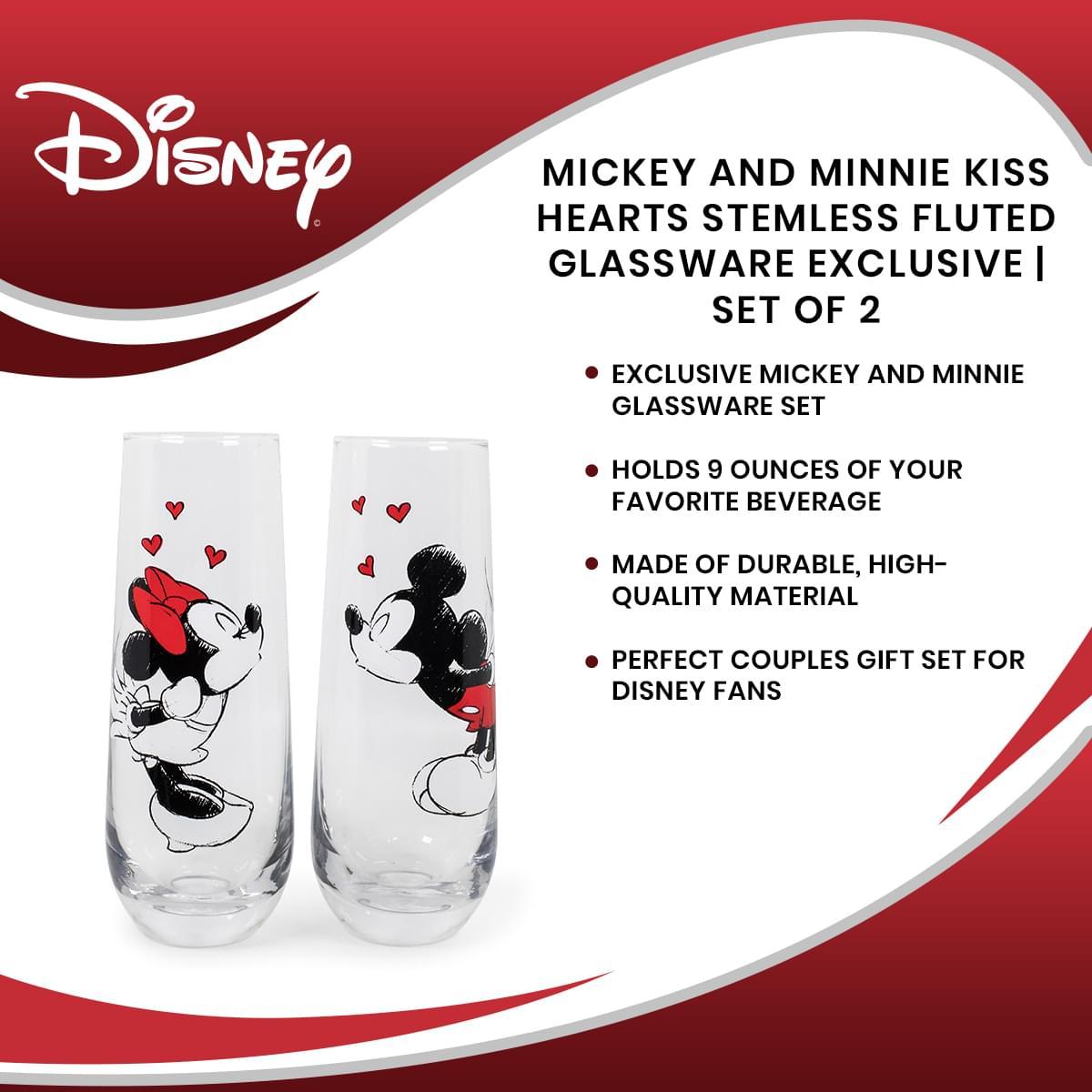 Mickey and Minnie Kiss Hearts 2pc Stemless Fluted Glass Set picture