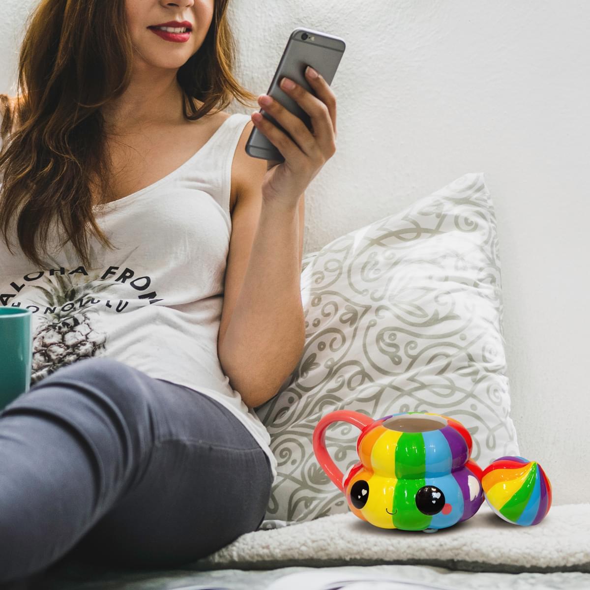 Glitter Galaxy Rainbow Poop Emoji 20oz Ceramic Mug w/ Lid picture