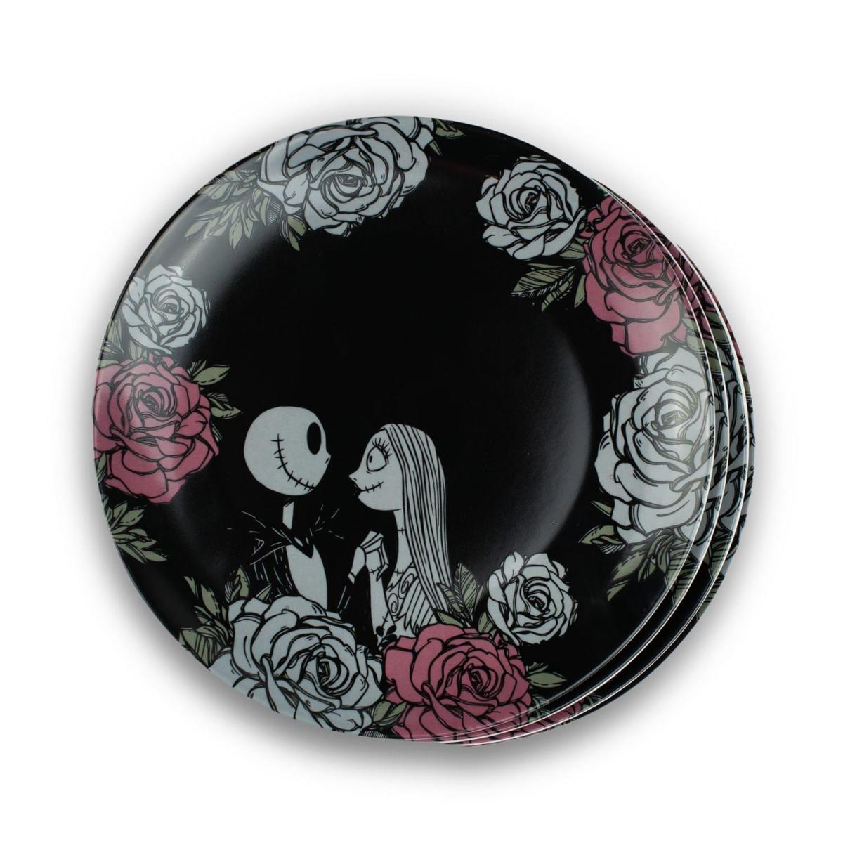 NBX Black Rose Jack & Sally Large Ceramic Plates - 4 Pack picture
