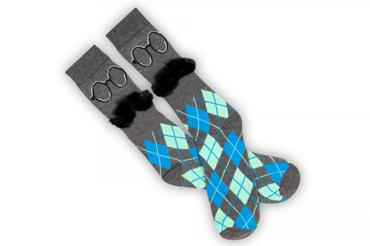 Charcoal Argyle With 3D Mustache Crew Socks | 1 Pair picture