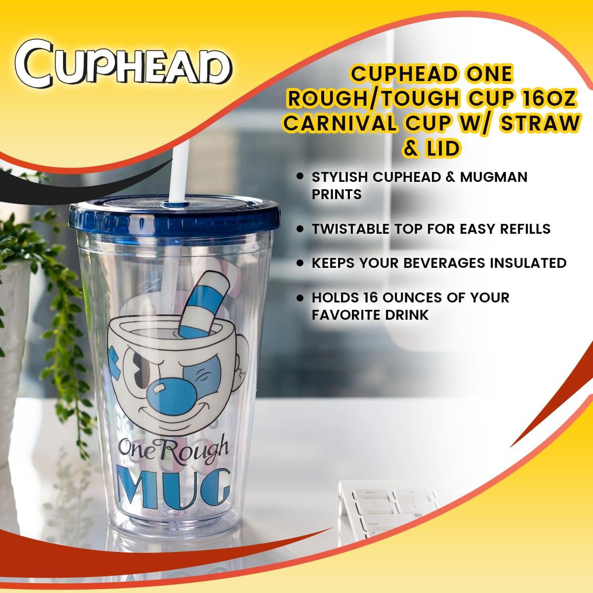 Cuphead One Rough/Tough Cup 16oz Carnival Cup w/ Straw & Lid picture