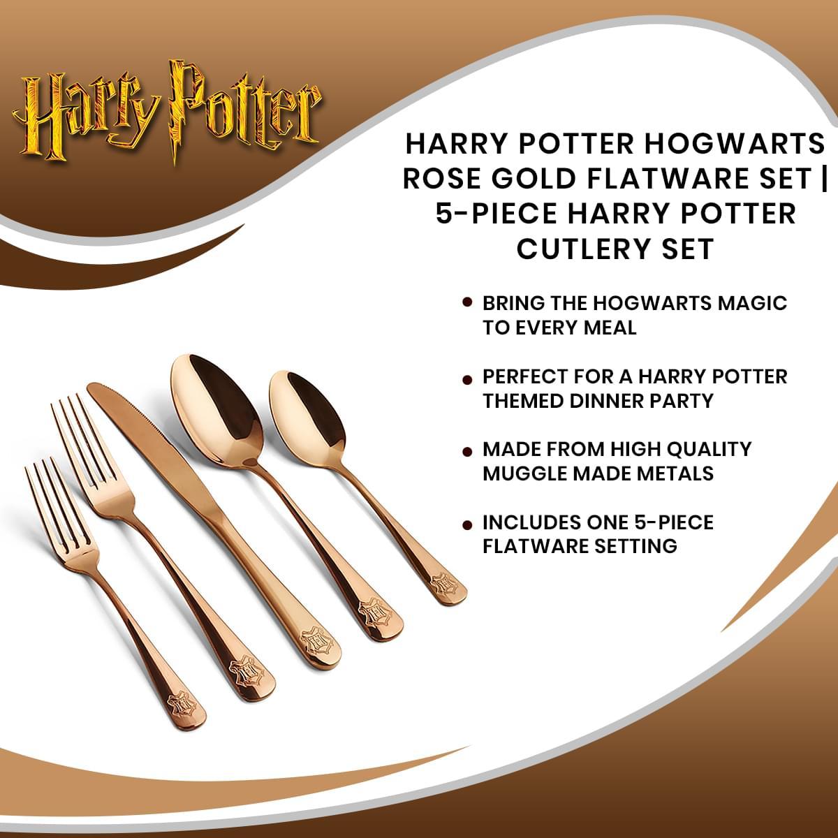 Harry Potter Hogwarts 5 Piece Rose Gold Flatware Cutlery Set picture