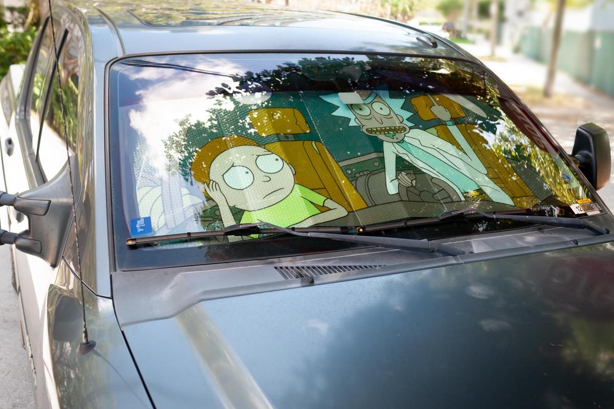 Rick and Morty Space Cruiser Flipping the Bird Sunshade picture