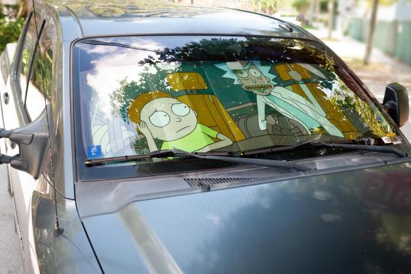 Rick and Morty Space Cruiser Flipping the Bird Sunshade picture