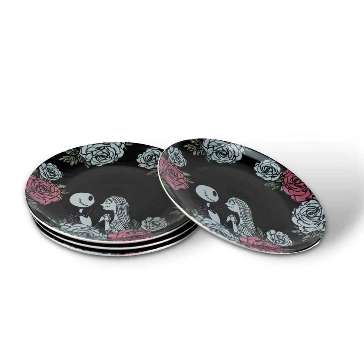 NBX Black Rose Jack & Sally Large Ceramic Plates - 4 Pack picture
