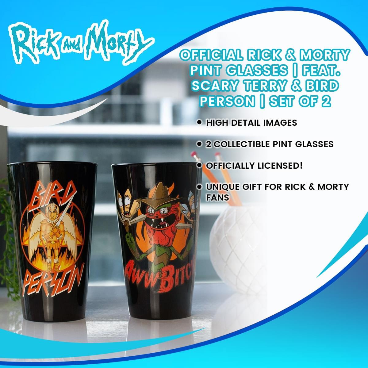 Rick and Morty Scary Terry & Bird Person Pint Glass 2-Pack picture