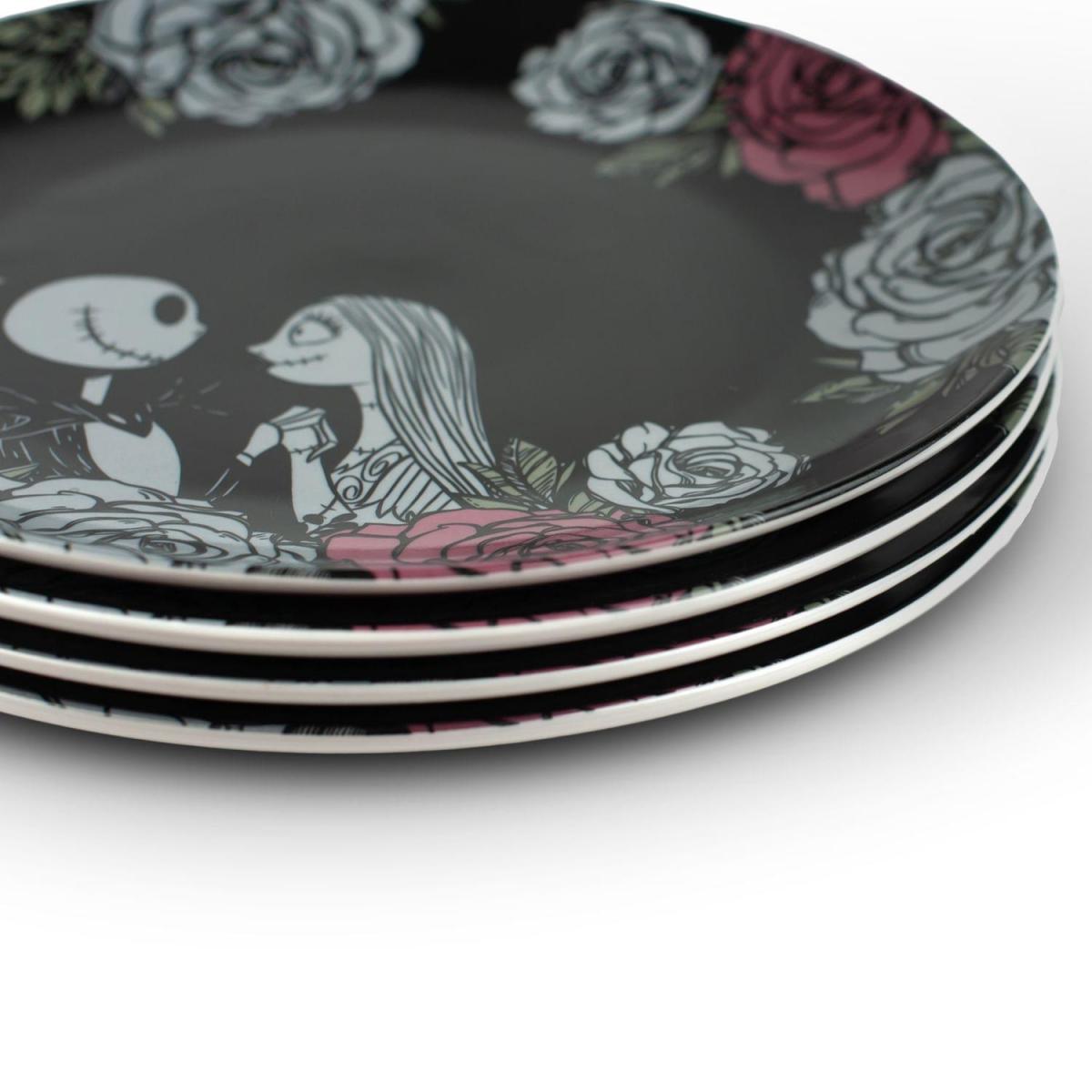 NBX Black Rose Jack & Sally Large Ceramic Plates - 4 Pack picture